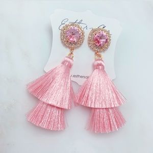 Pink Swarovski crystal tassel Valentine earrings